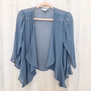 Belle Du Jour Womens Sheer Kimono Top Size L Gray Open Front Boho Flowy Romantic